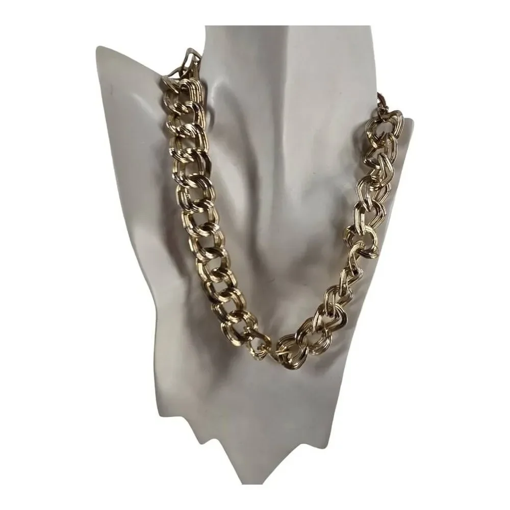 Vintage Anne Klein Gold Tone Double Link Chain Necklace